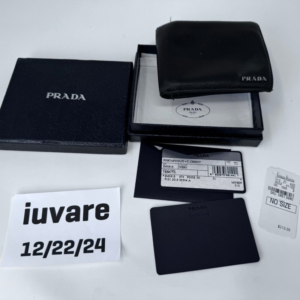 AUTHENTIC Prada Black Leather Mens Bifold / Wallet